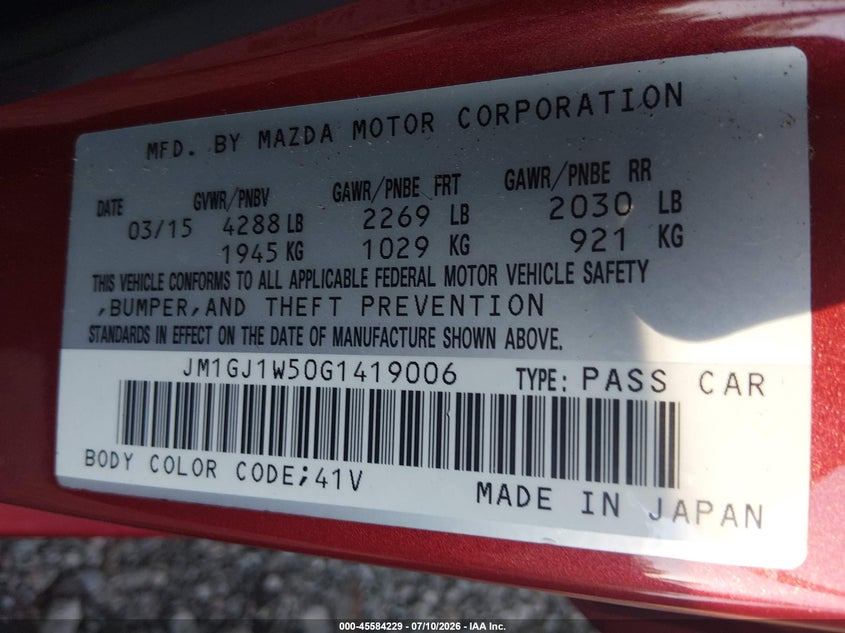 2016 Mazda Mazda6 I Grand Touring VIN: JM1GJ1W50G1419006 Lot: 45584229