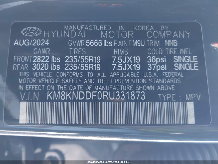 2024 Hyundai Ioniq 5 Sel VIN: KM8KNDDF0RU331873 Lot: 45584308