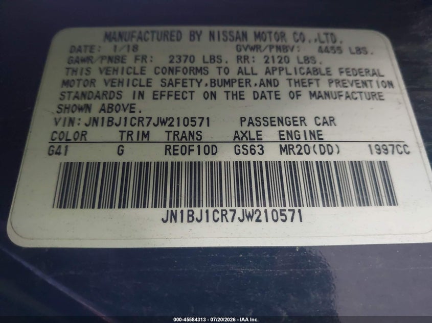 2018 Nissan Rogue Sport Sl VIN: JN1BJ1CR7JW210571 Lot: 45584313