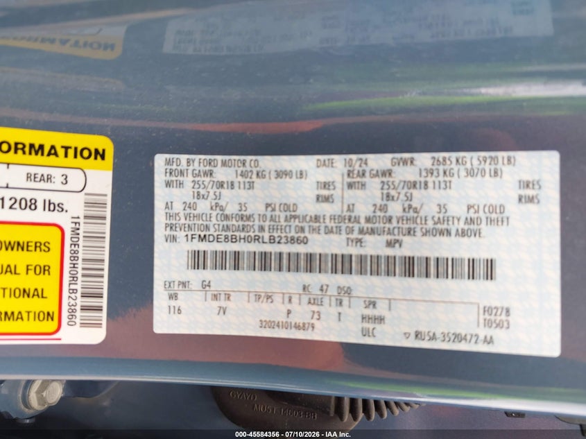 2024 Ford Bronco Outer Banks VIN: 1FMDE8BH0RLB23860 Lot: 45584356