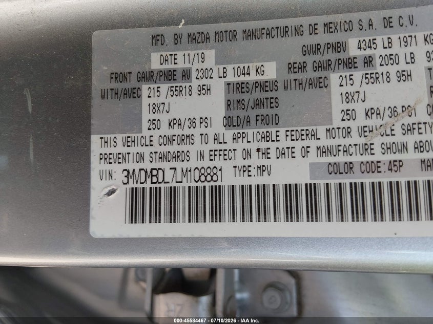 MAZDA CX-30 2020 VIN 3MVDMBDL7LM108881