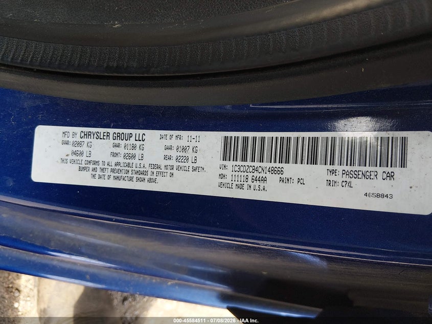 2012 Dodge Avenger Sxt VIN: 1C3CDZCB4CN148666 Lot: 45584511