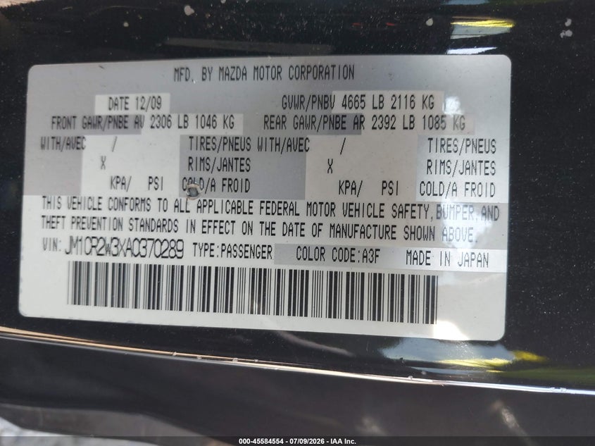 2010 Mazda Mazda5 Sport VIN: JM1CR2W3XA0370289 Lot: 45584554