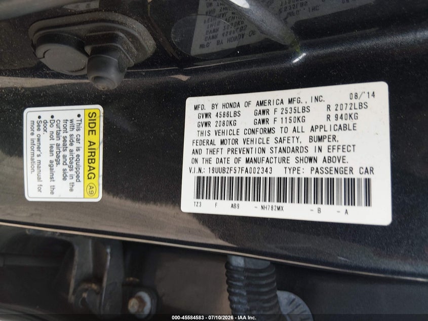 2015 Acura Tlx V6 Tech VIN: 19UUB2F57FA002343 Lot: 45584583