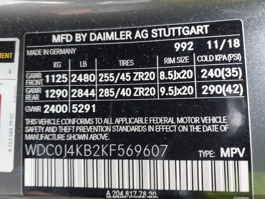 2019 Mercedes-Benz Glc 300 Coupe 4Matic VIN: WDC0J4KB2KF569607 Lot: 45584586