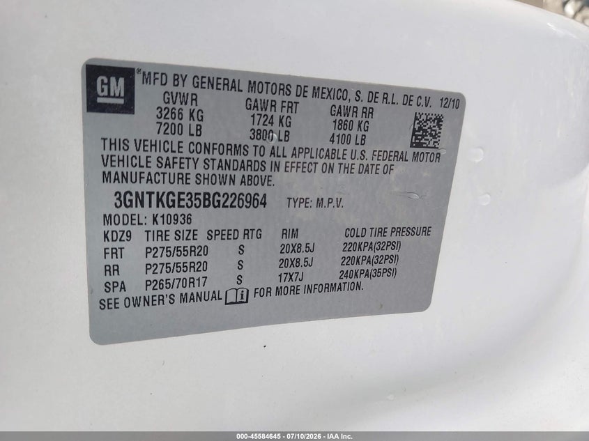 2011 CHEVROLET AVALANCHE TRUCK 5.3L V-8 VVT, 320HP