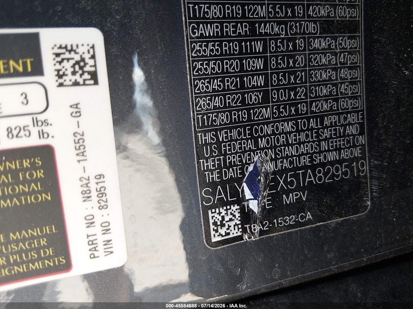 2026 Land Rover Range Rover Velar P250 Dynamic Se VIN: SALYL2EX5TA829519 Lot: 45584688