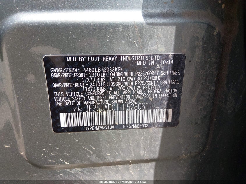 2015 SUBARU FORESTER SPORT UTILITY VEHICLE 2.5L H-4 DOHC, VVT, 170HP