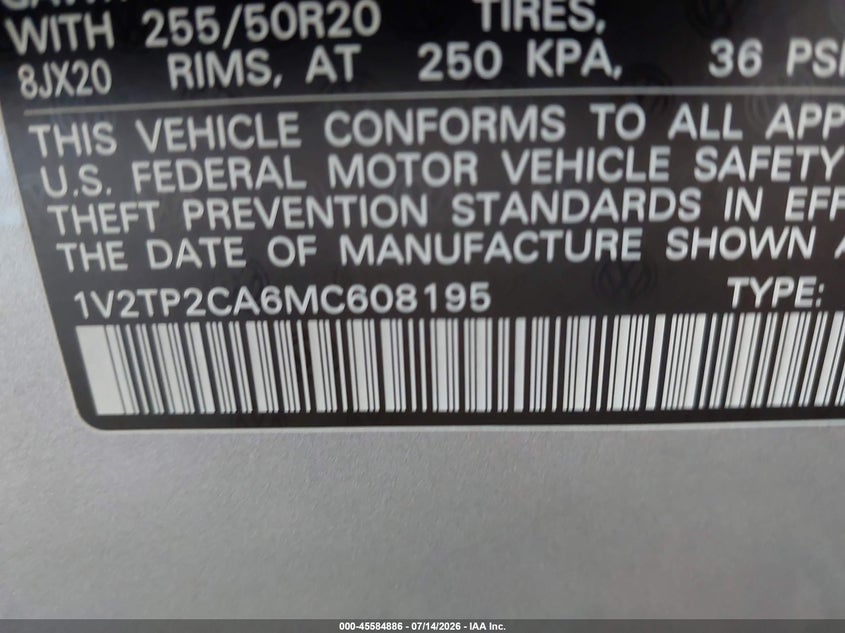 2021 Volkswagen Atlas 2.0T Sel Premium VIN: 1V2TP2CA6MC608195 Lot: 45584886