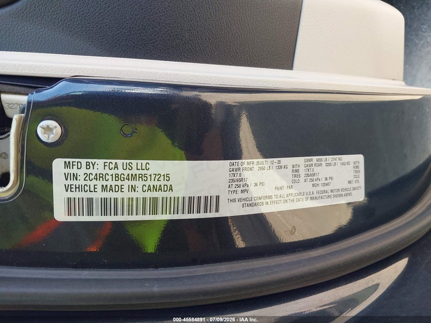 2021 Chrysler Pacifica Touring L VIN: 2C4RC1BG4MR517215 Lot: 45584891