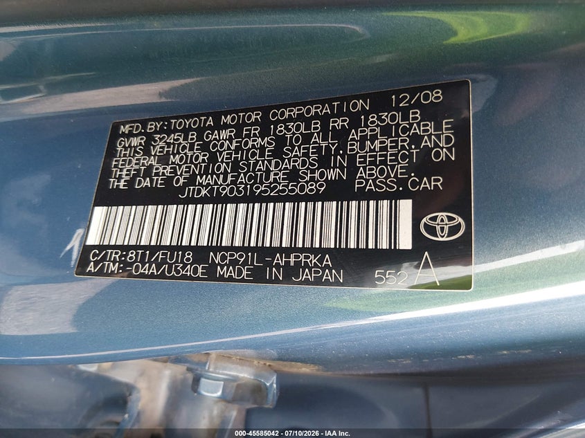 2009 Toyota Yaris VIN: JTDKT903195255089 Lot: 45585042