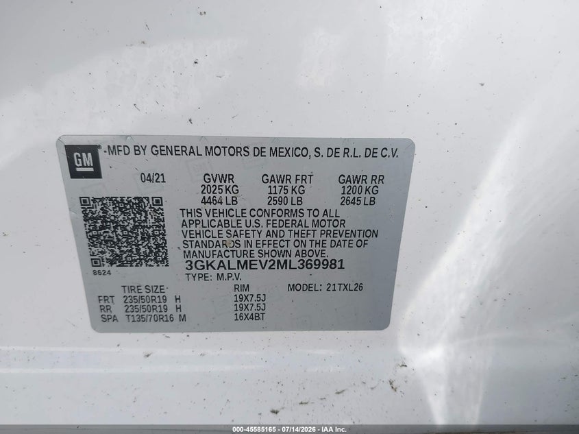 2021 GMC TERRAIN SPORT UTILITY VEHICLE 1.5L I-4 DI, DOHC, VVT, TURBO, 170HP
