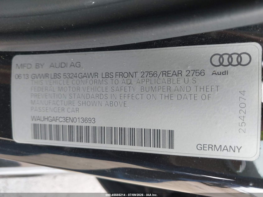 2014 Audi A6 3.0T Premium Plus VIN: WAUHGAFC3EN013693 Lot: 45585214