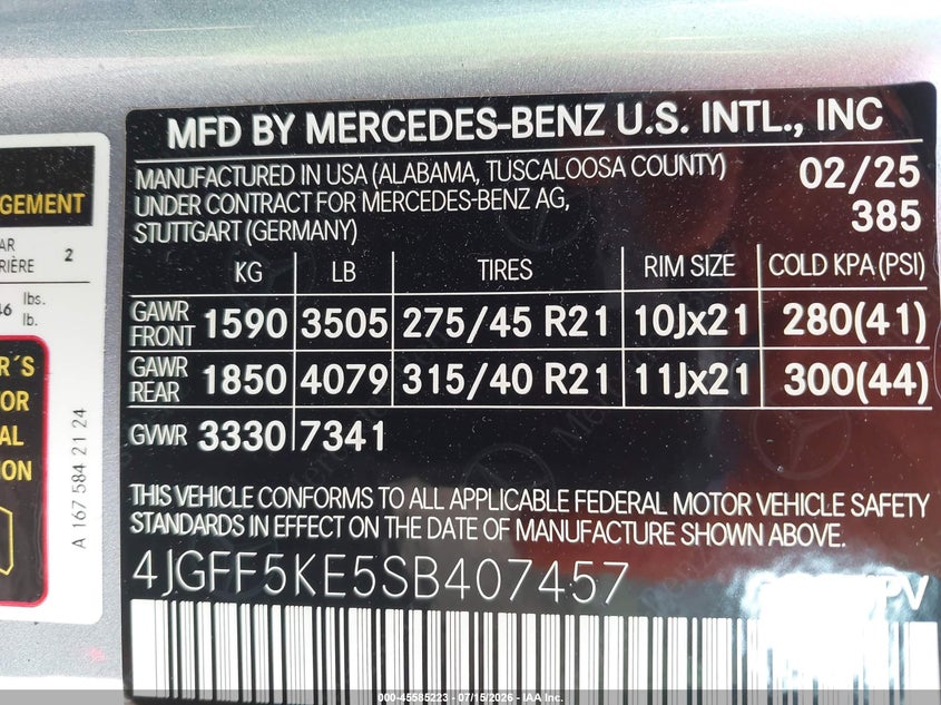 2025 Mercedes-Benz Gls 450 4Matic VIN: 4JGFF5KE5SB407457 Lot: 45585223