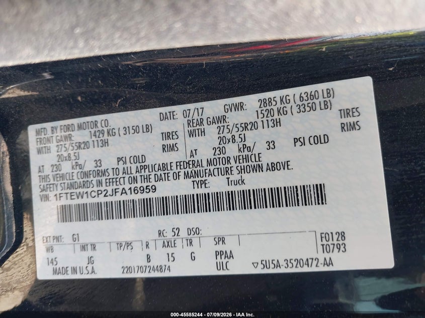 2018 FORD F-150 PICKUP 2.7L V6 FI DOHC 24V NF4