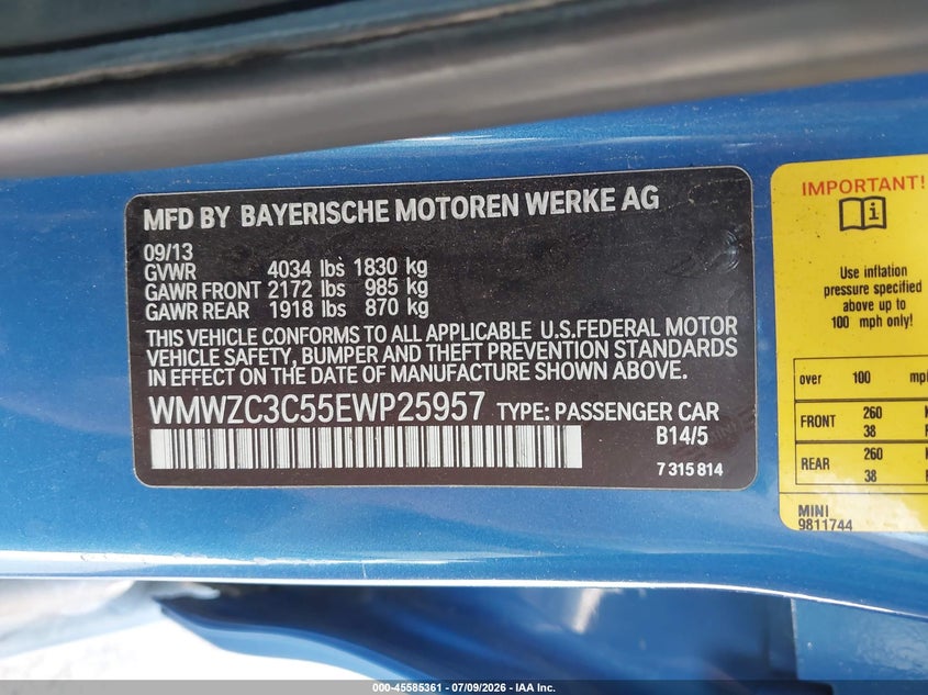 2014 Mini Countryman Cooper S VIN: WMWZC3C55EWP25957 Lot: 45585361