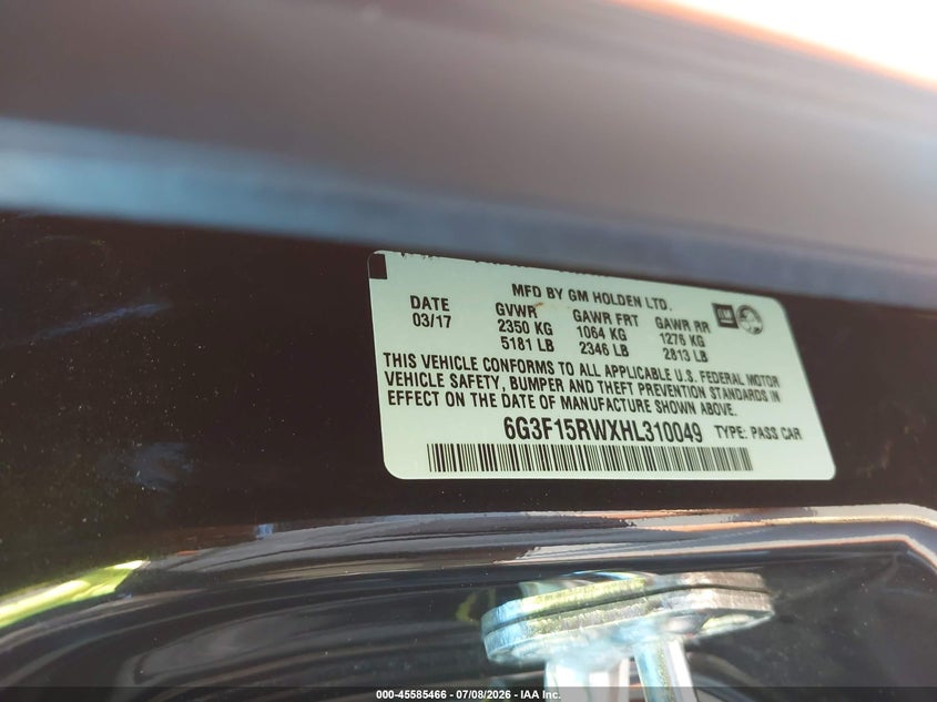 2017 Chevrolet Ss VIN: 6G3F15RWXHL310049 Lot: 45585466