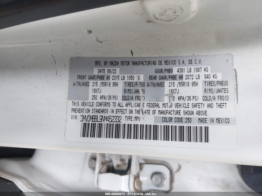 2022 Mazda Cx-30 Select VIN: 3MVDMBBL9NM452332 Lot: 45585472