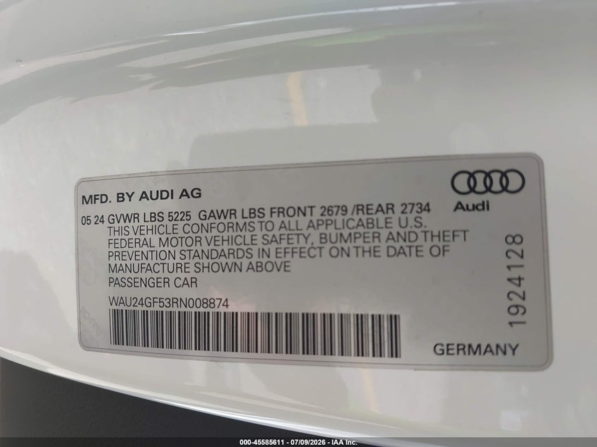2024 Audi S5 Cabriolet Premium Tfsi Quattro Tiptronic VIN: WAU24GF53RN008874 Lot: 45585611