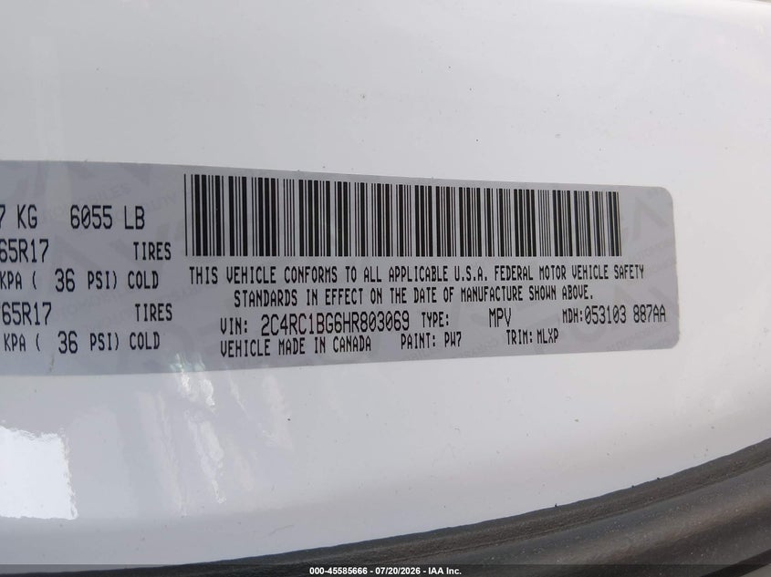 2017 Chrysler Pacifica Touring-L VIN: 2C4RC1BG6HR803069 Lot: 45585666