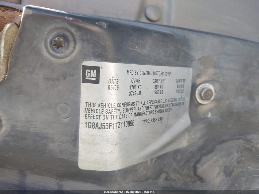 2007 Saturn Ion 2 VIN: 1G8AJ55F17Z110096 Lot: 45585751