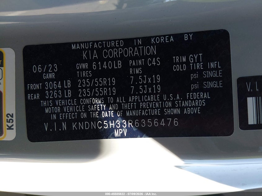 2024 Kia Carnival Mpv Ex VIN: KNDNC5H33R6356476 Lot: 45585822