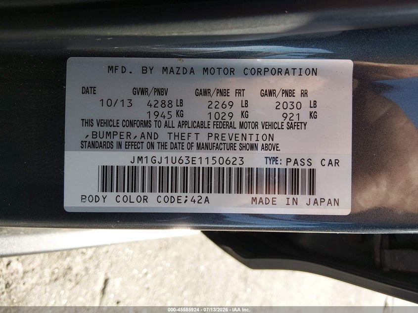 2014 Mazda Mazda6 I Sport VIN: JM1GJ1U63E1150623 Lot: 45585924
