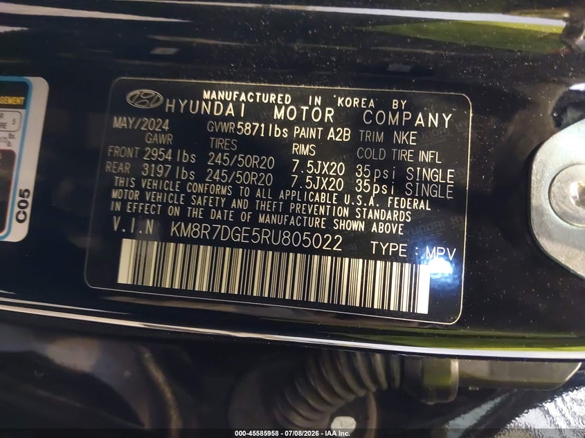 2024 Hyundai Palisade Calligraphy Night Edition VIN: KM8R7DGE5RU805022 Lot: 45585958