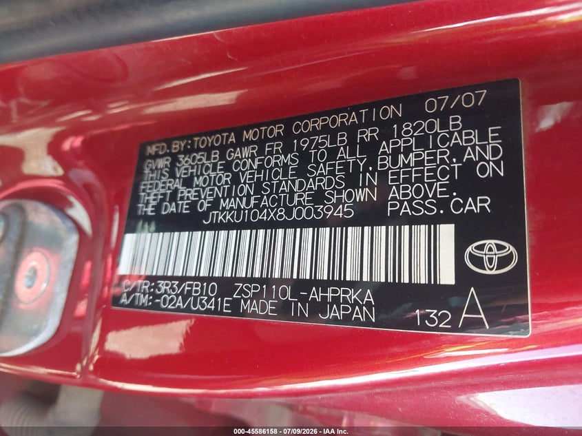 2008 Scion Xd VIN: JTKKU104X8J003945 Lot: 45586158