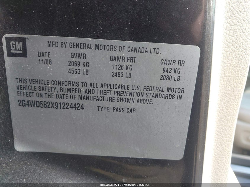 2009 Buick Lacrosse Cxl VIN: 2G4WD582X91224424 Lot: 45586271