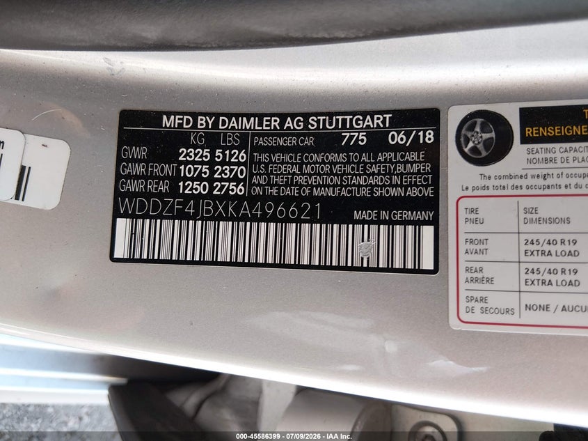 2019 Mercedes-Benz E 300 VIN: WDDZF4JBXKA496621 Lot: 45586399
