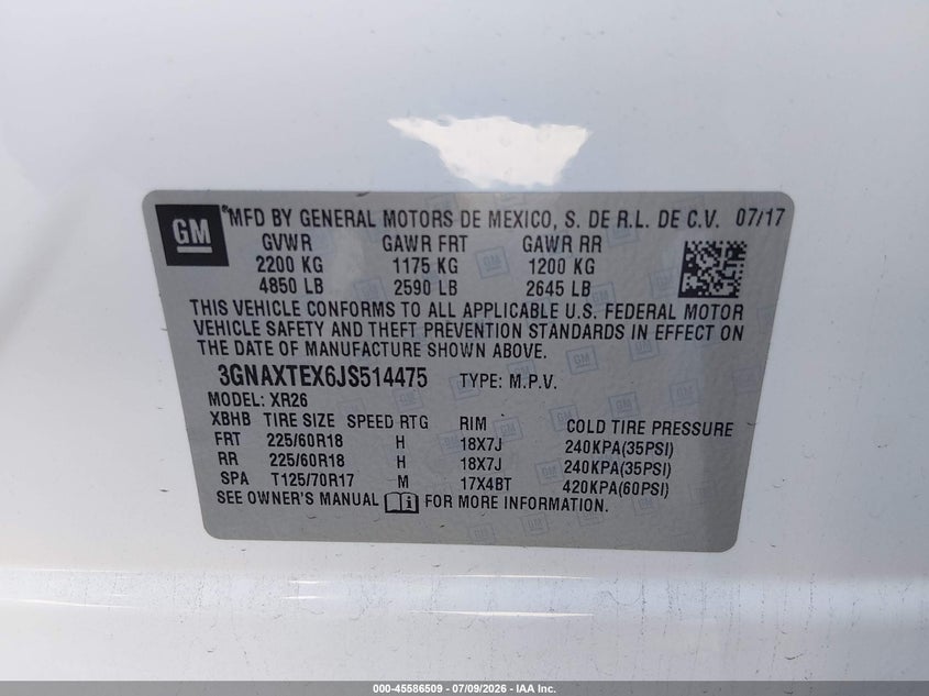 2018 CHEVROLET EQUINOX SPORT UTILITY VEHICLE 2.0L I-4 DI, DOHC, VVT, TURBO, 252HP