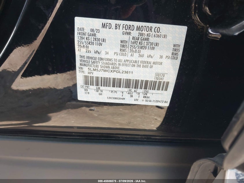 2023 Lincoln Aviator Reserve VIN: 5LM5J7WCXPGL23611 Lot: 45586575