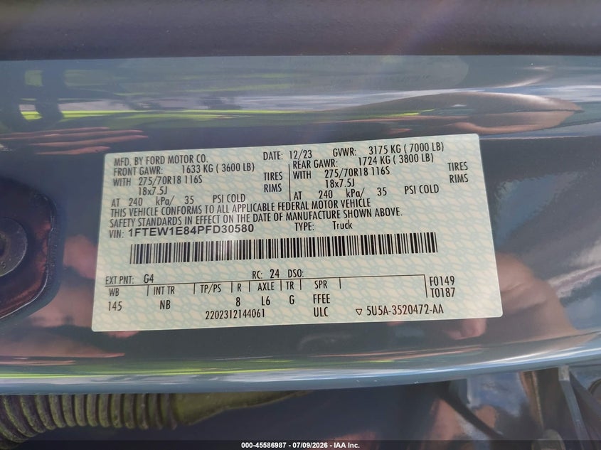 2023 FORD F-150 PICKUP 3.5L V-6 DI, DOHC, VVT, TURBO, 400HP