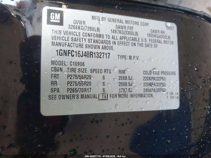 2008 CHEVROLET EXPRESS SPORT UTILITY VEHICLE 5.3L V-8 320HP