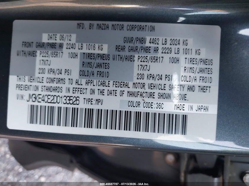 2013 Mazda Cx-5 Touring VIN: JM3KE4CE2D0133526 Lot: 45587707