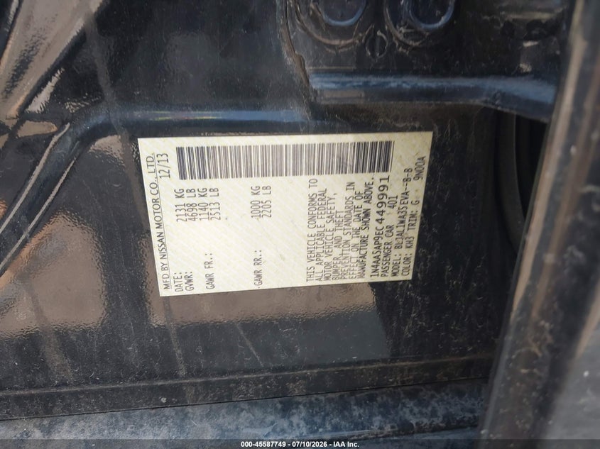 2014 Nissan Maxima 3.5 Sv VIN: 1N4AA5AP9EC449991 Lot: 45587749