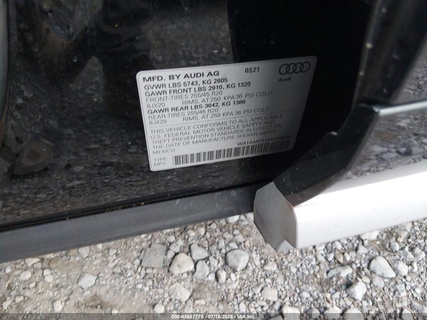 2021 Audi Sq5 Premium Tfsi Quattro Tiptronic VIN: WA1A4AFY1M2069294 Lot: 45587775