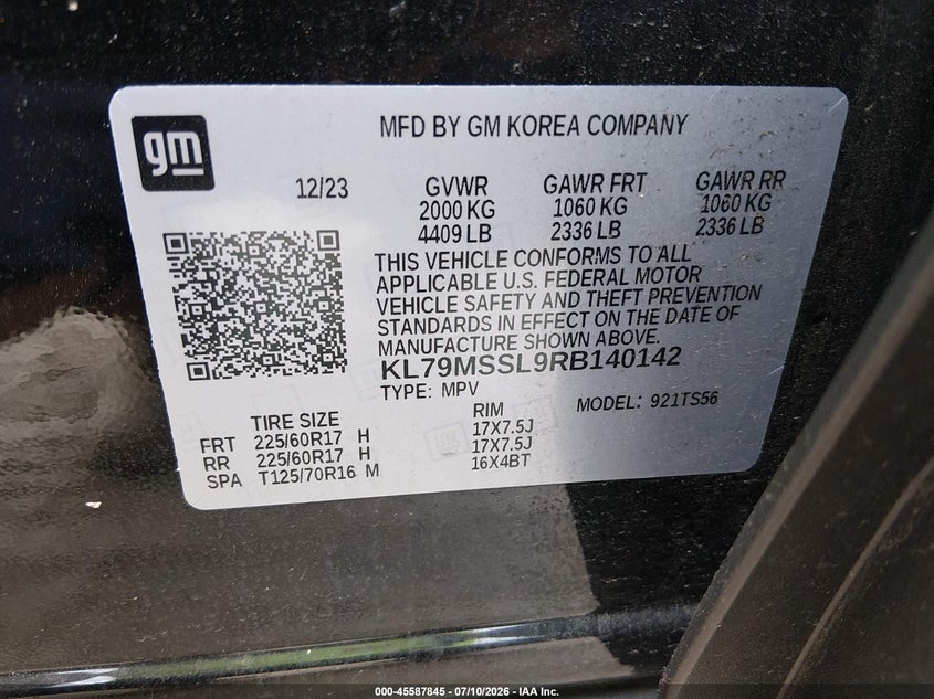 2024 Chevrolet Trailblazer Awd Activ VIN: KL79MSSL9RB140142 Lot: 45587845
