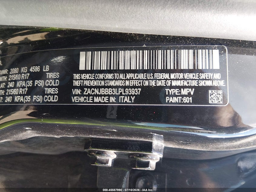 2020 Jeep Renegade Latitude 4X4 VIN: ZACNJBBB3LPL93937 Lot: 45587990