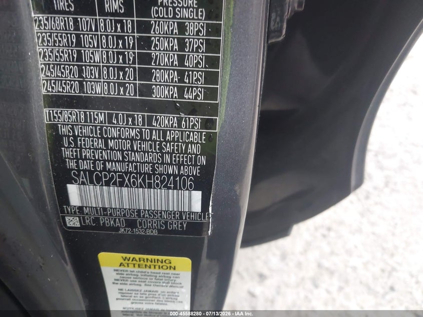 2019 Land Rover Discovery Sport Se VIN: SALCP2FX6KH824106 Lot: 45588280