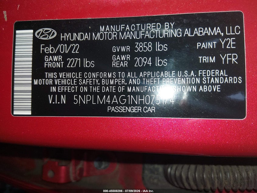 2022 Hyundai Elantra(VIN: 5NPLM4AG1NH075174