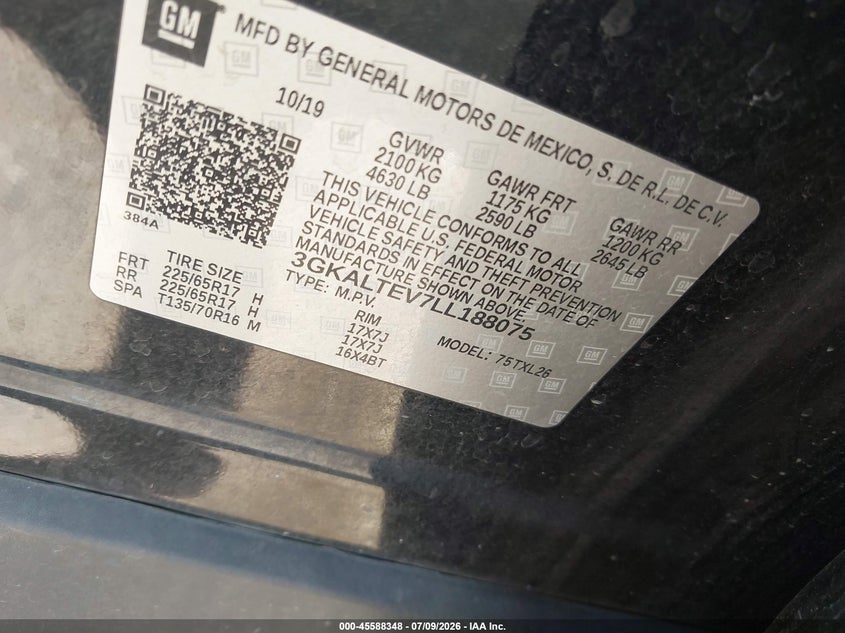 2020 GMC TERRAIN SPORT UTILITY VEHICLE 1.5L I-4 DI, DOHC, VVT, TURBO, 170HP