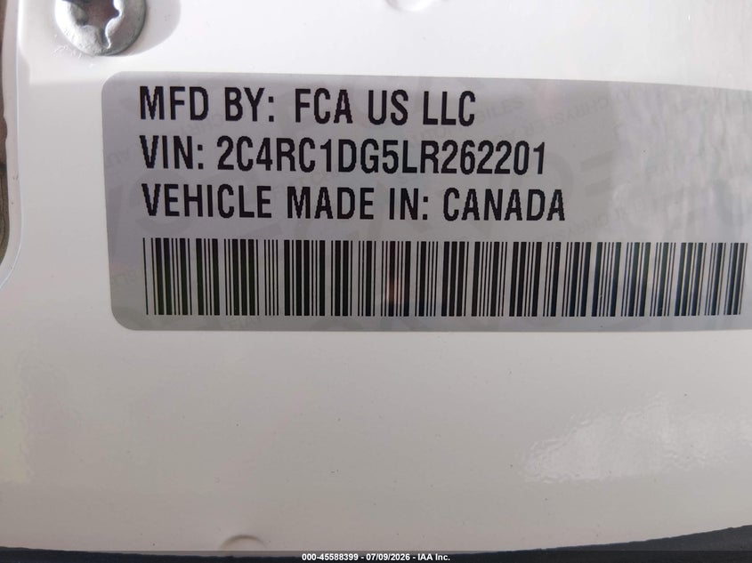 2020 Chrysler Voyager Lxi VIN: 2C4RC1DG5LR262201 Lot: 45588399