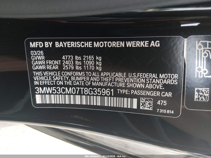 2026 BMW M240 I xDrive VIN: 3MW53CM07T8G35961 Lot: 45588401