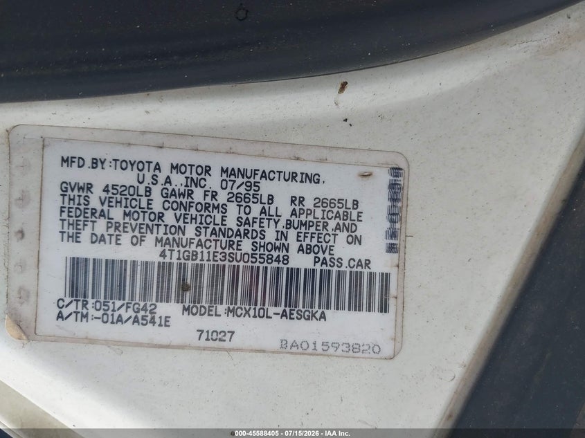 1995 Toyota Avalon Xls VIN: 4T1GB11E3SU055848 Lot: 45588405