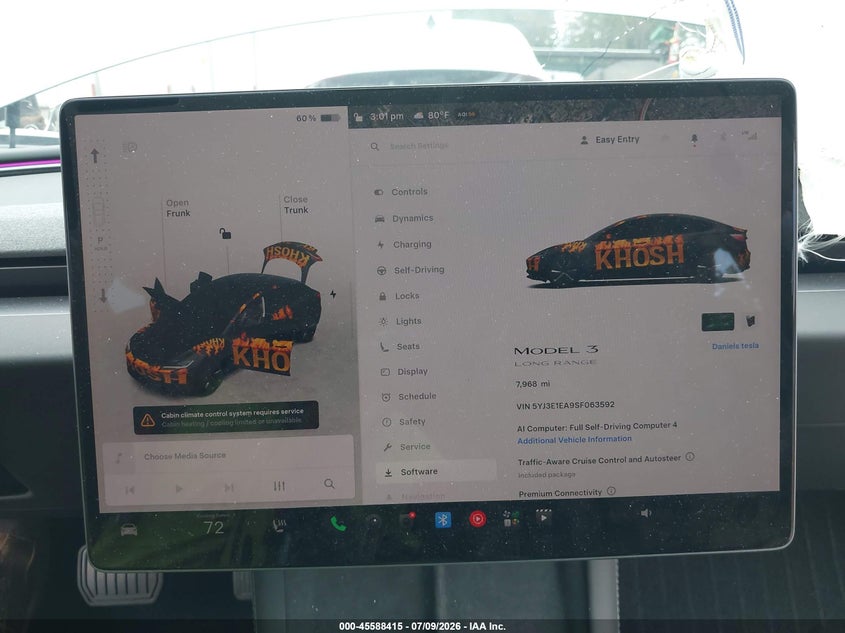 TESLA MODEL 3 2025 VIN 5YJ3E1EA9SF063592