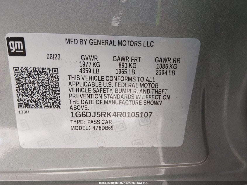 2024 Cadillac Ct4 Luxury VIN: 1G6DJ5RK4R0105107 Lot: 45588416