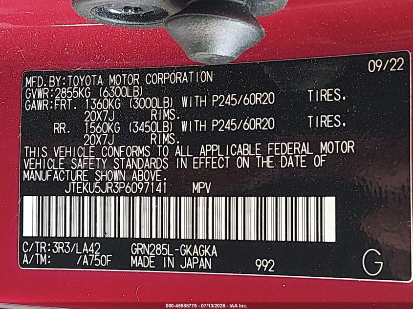 2023 Toyota 4Runner Limited VIN: JTEKU5JR3P6097141 Lot: 45588776