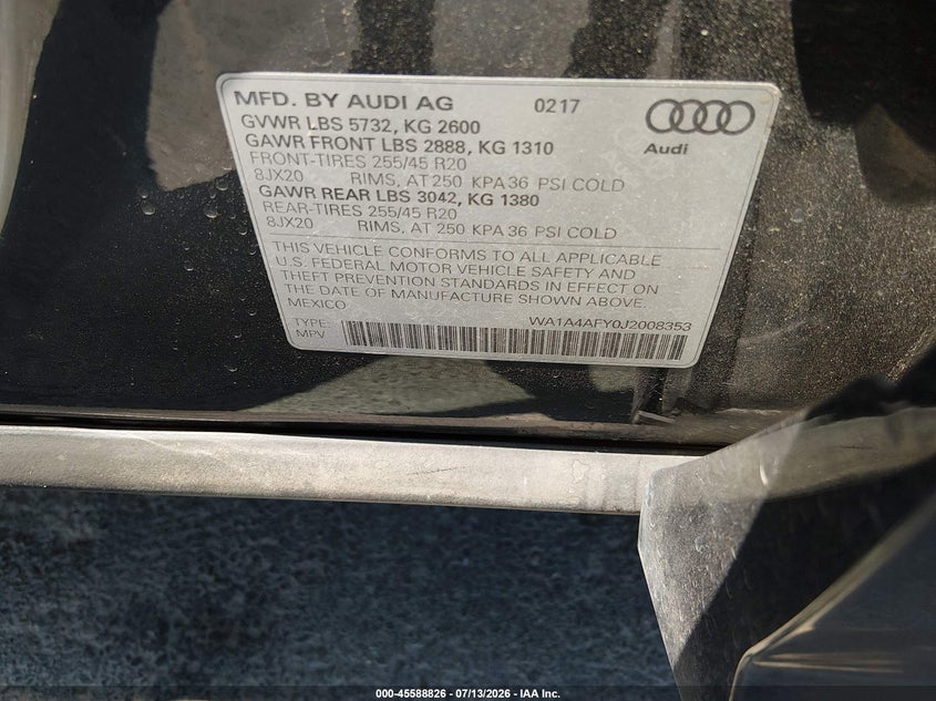 2018 Audi Sq5 3.0T Premium Plus VIN: WA1A4AFY0J2008353 Lot: 45588826
